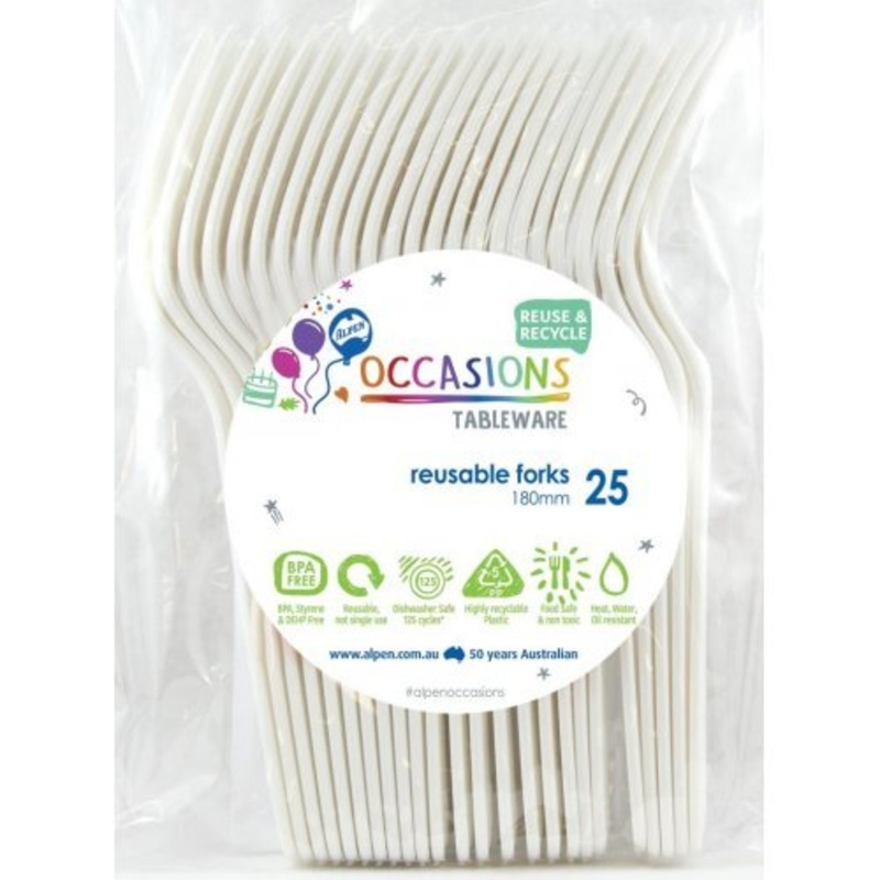 20pk Reusable Plastic Fork - White