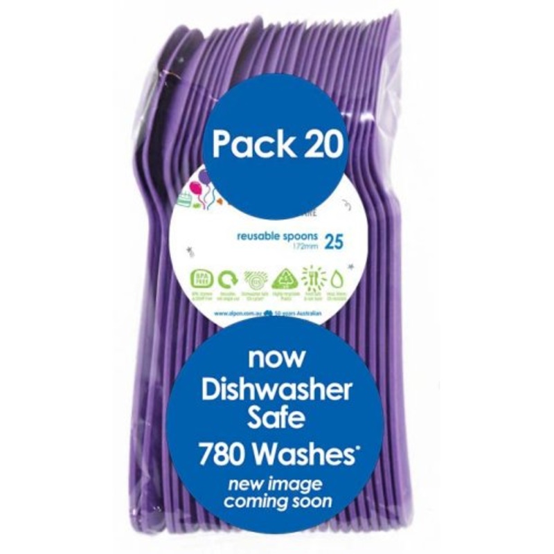 20pk Reusable Plastic Spoons - Purple