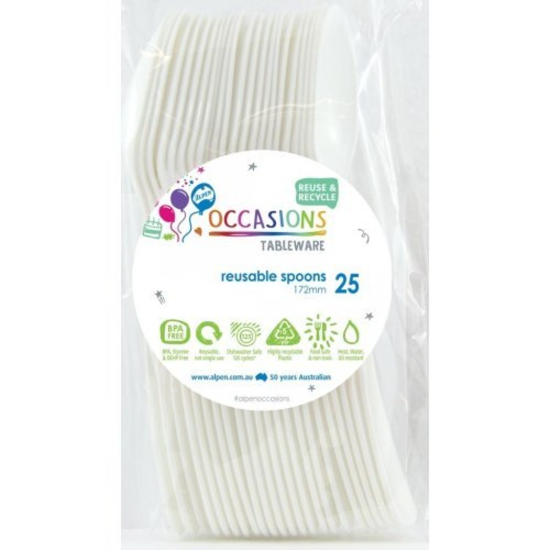 20pk Reusable Plastic Spoons - White