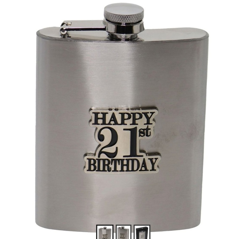 21st Birthday Badge Stain Steel Hip Flask