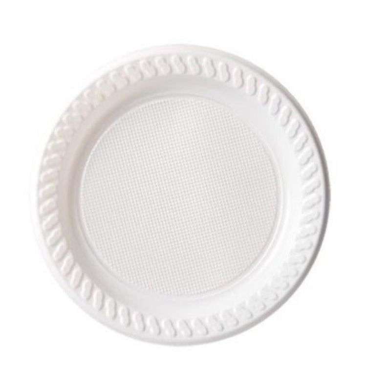 25pk Reusable Plastic White Snack Plates 18cm