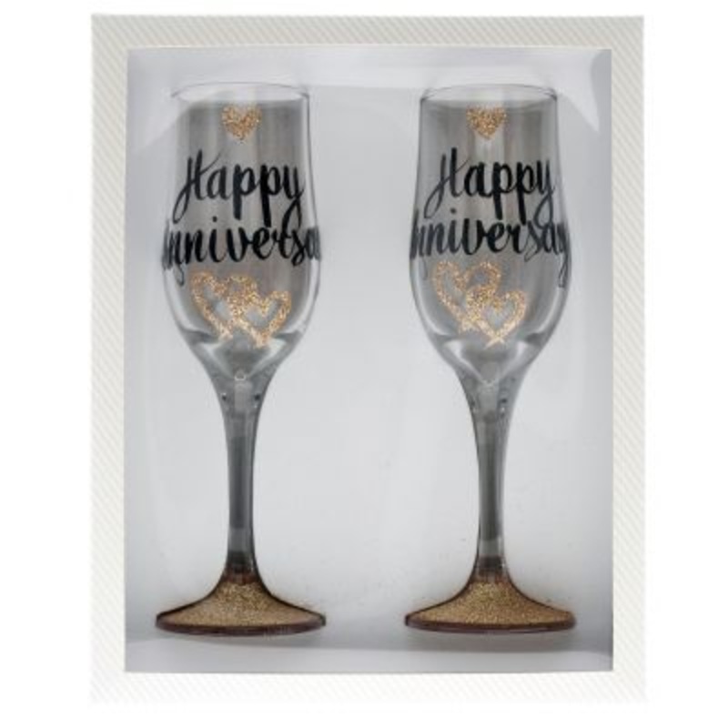 2pk Happy Anniversary Rose Gold Champagne Glasses