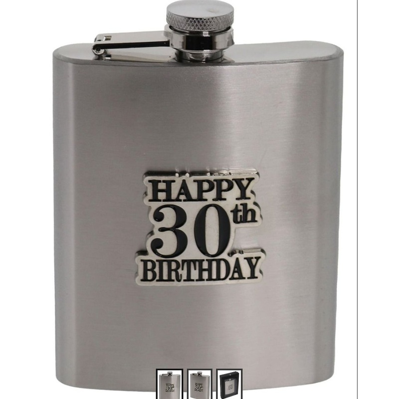 30th Birthday Badge Stain Steel Hip Flask