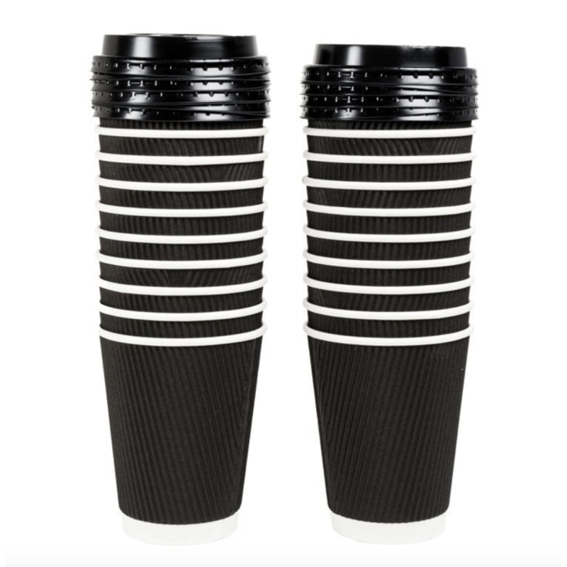 350ml Ripple Wall Coffee Cups with Lids  20 Pack | Leak-Resistant & BPA-Free