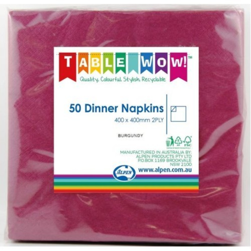 50pk Dinner Napkins - Burgundy
