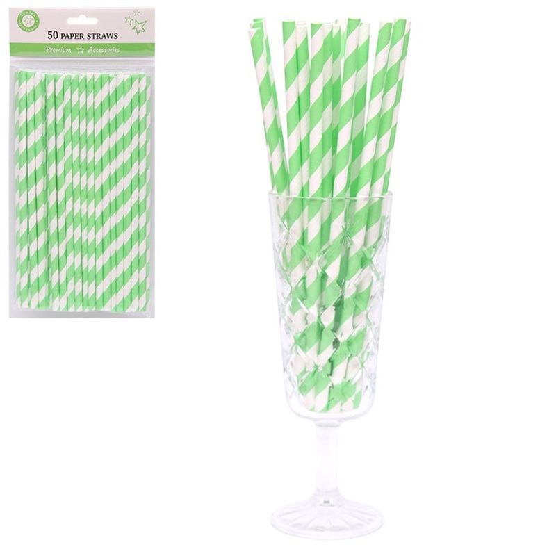 50pk Lime Green Stripe Paper Straws