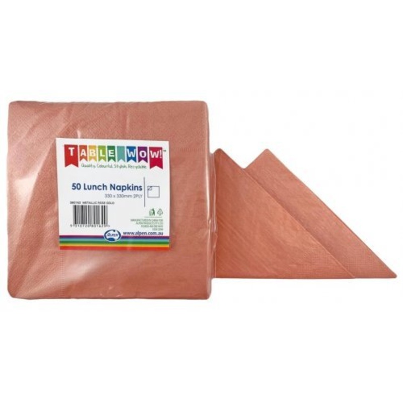 50pk Lunch Napkins - Metallic Rose Gold