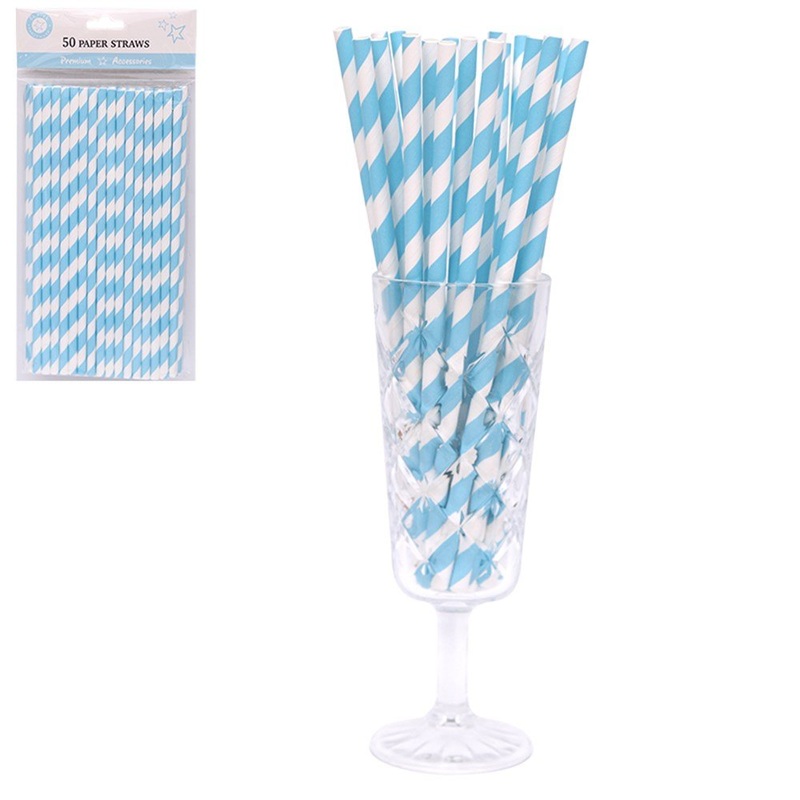 50pk Sky Blue Stripe Paper Straws