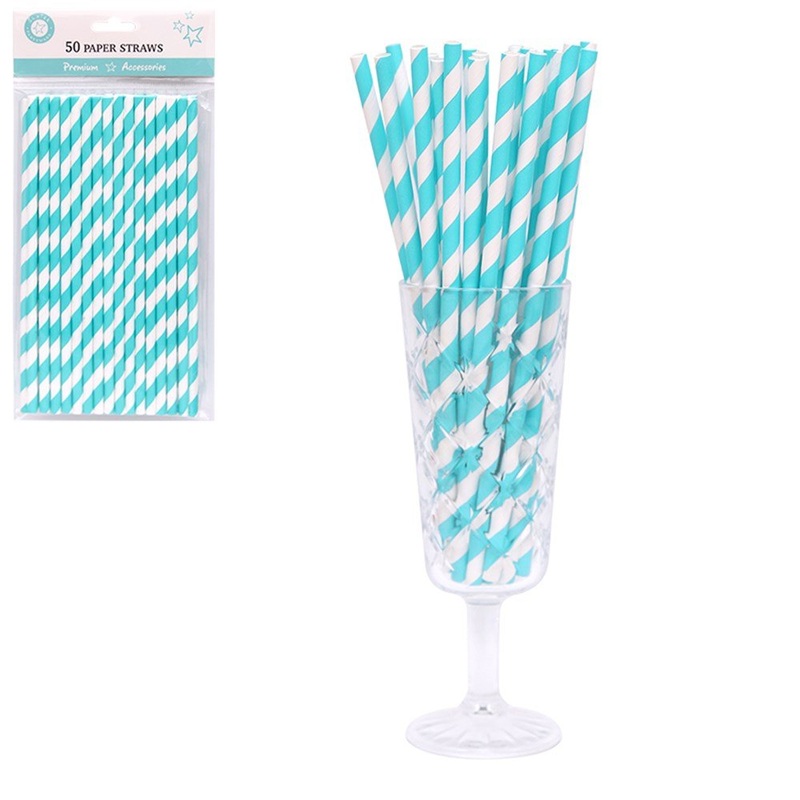 50pk Teal Stripe Paper Straws