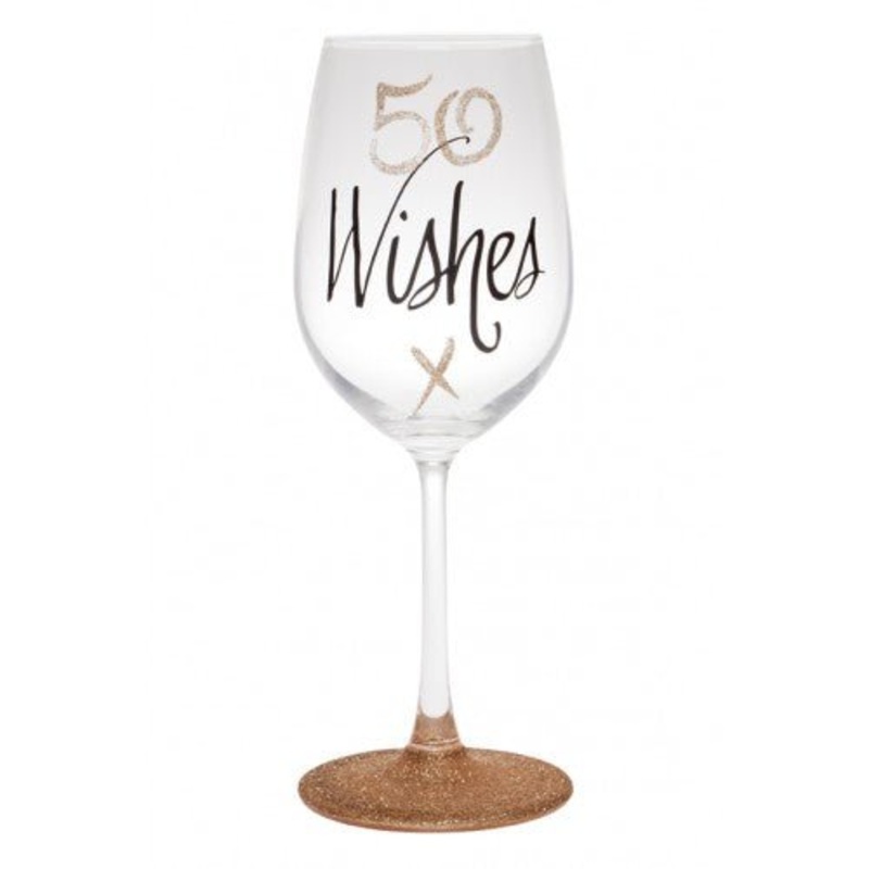 50th Birthday Wishes Rose Gold Wine Glass