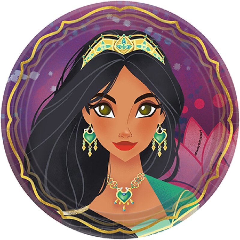 8pk Disney Aladdin Round Metallic Paper Plates