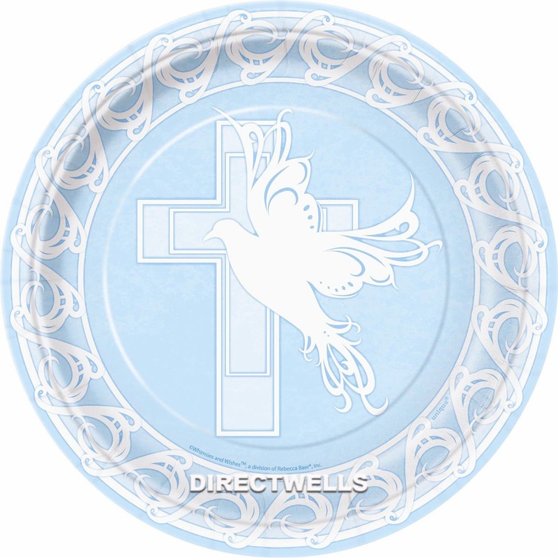 8pk Dove Cross Blue Paper Plates