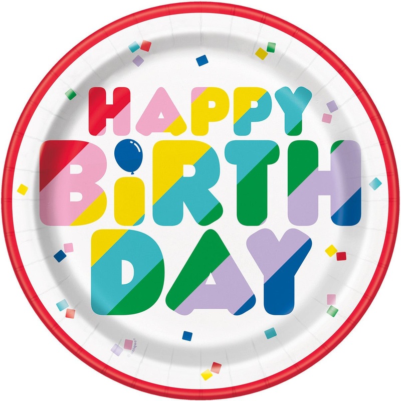 8pk Vibrant Birthday Paper Plates 23cm