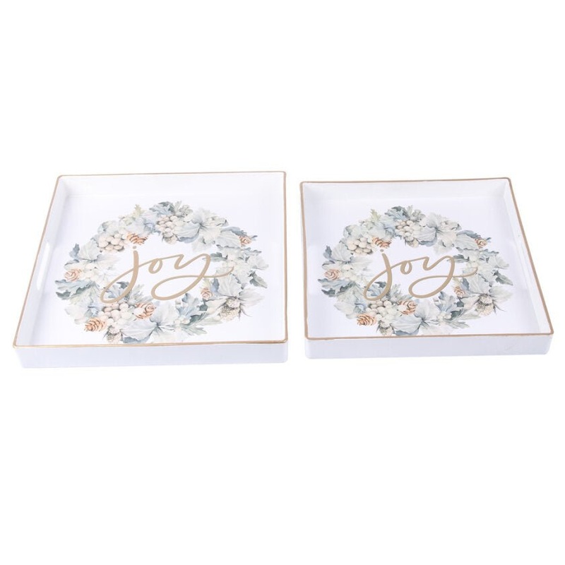Christmas White Square Melamine Tray with Joy Design