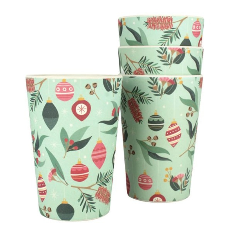 Frankie & Me 4pk Bamboo Fibre Cups - Christmas Australiana Foliage