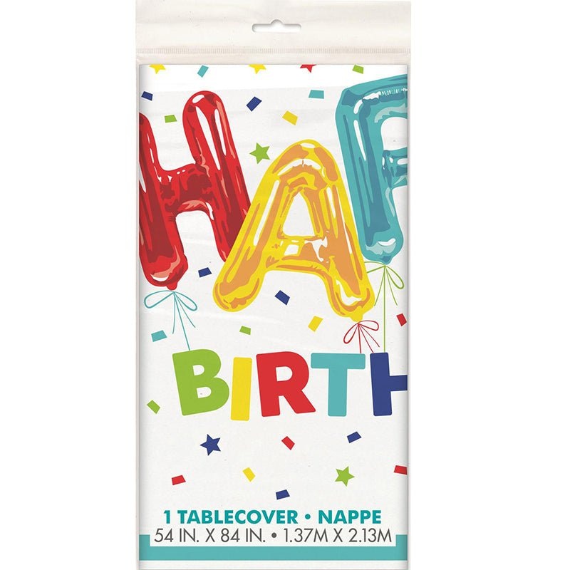 Happy Birthday Balloon Confetti Printed Rectangle Tablecloth