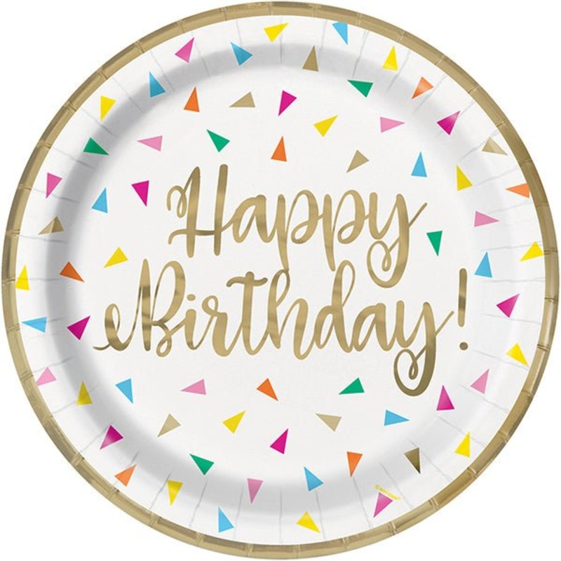 Happy Birthday Bright Confetti Print Paper Plates