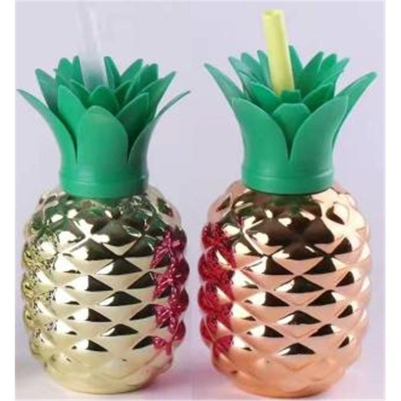 Metallic Pineapple Cup with Straw