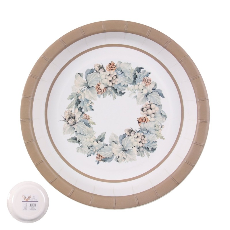 10pk Christmas Paper Plates Magnolia Wreath