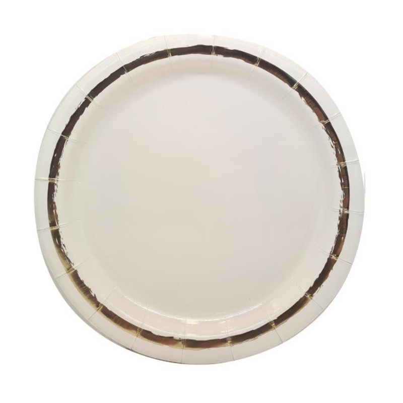 10pk Ensemble White Paper Plates with Gold Rim 18cm