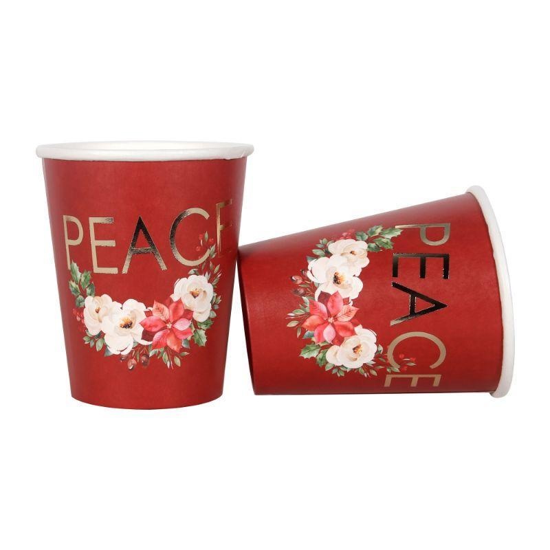 12pk Christmas Paper Cups - Peace with Flowers