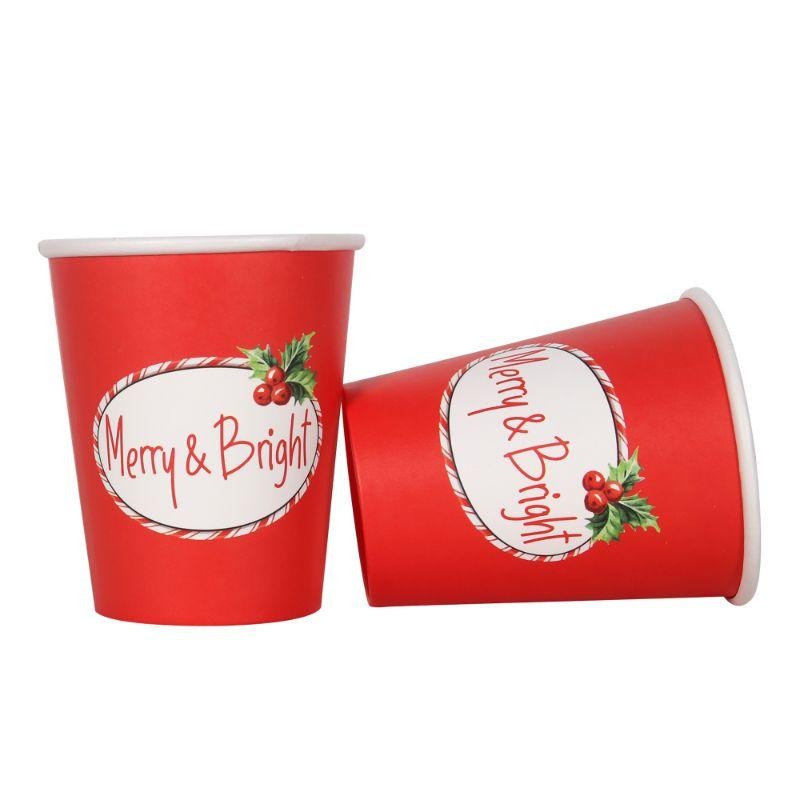 12pk Christmas Paper Cups - Red Candy with Holly