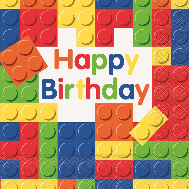 16pk Building Blocks Happy Birthday Luncheon Napkins