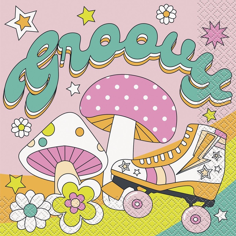 16pk Flower Power Skates Printed Birthday Luncheon Napkins