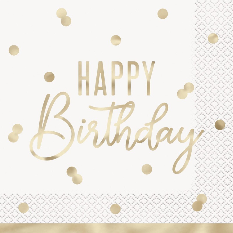 16pk Gold Glam Happy Birthday Luncheon Napkins