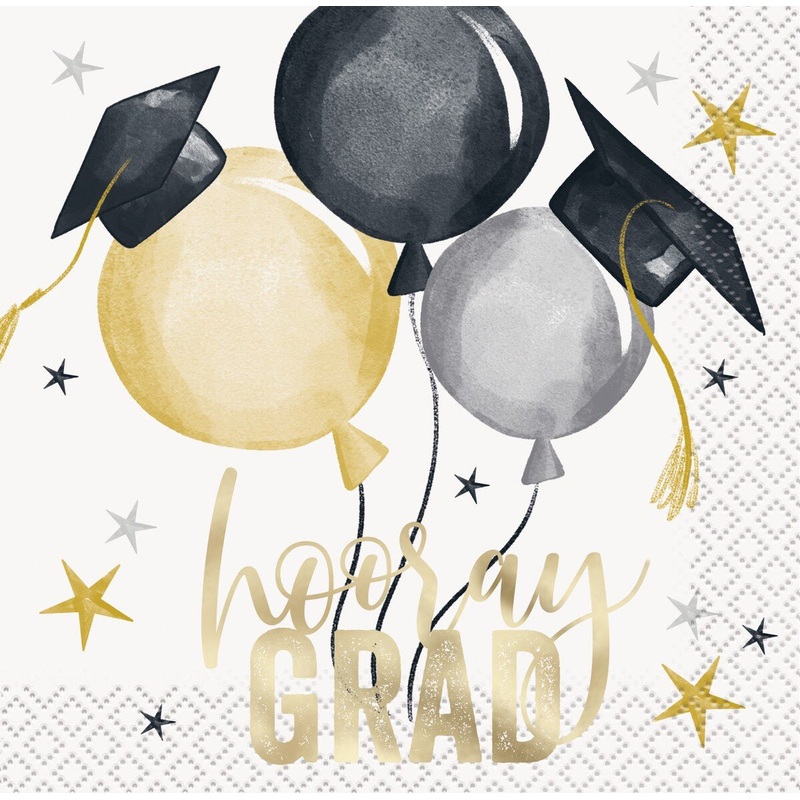 16pk Golden Star Graduation Hat GRAD Beverage Napkin