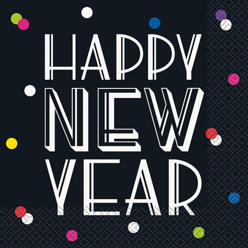 16pk Happy New Year Neon Dots Napkins 2ply