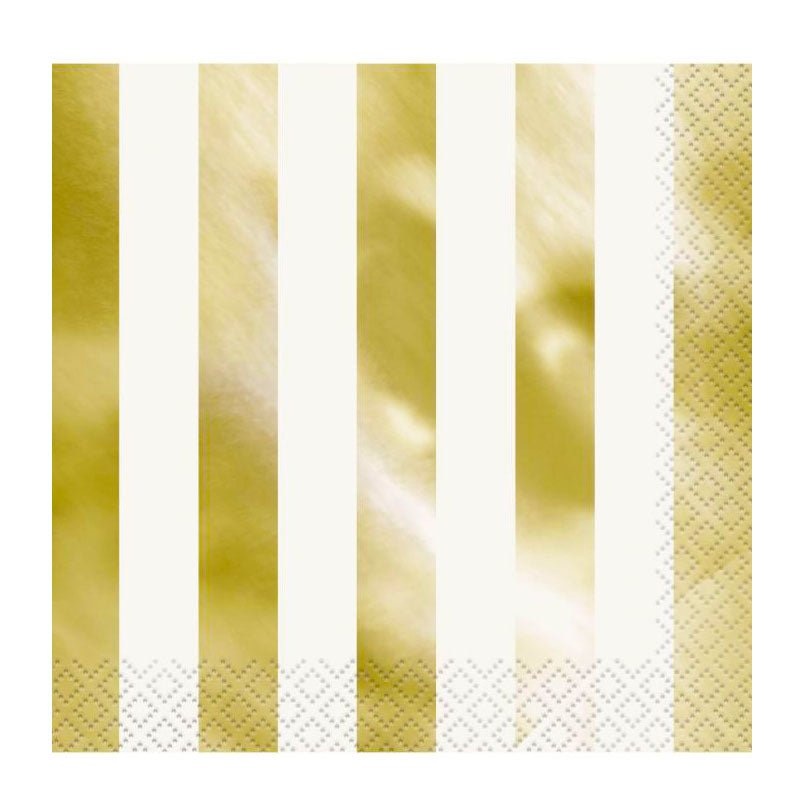 16pk Metallic Gold Foil Stamped Stripes Luncheon Napkins