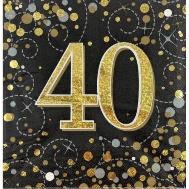 16pk Sparkling Fizz Black Gold Luncheon Napkins - 40th