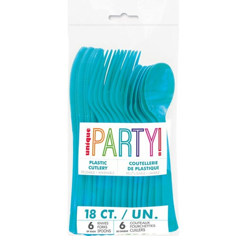 18pk Reusable Plastic Cutlery - Caribbean Teal