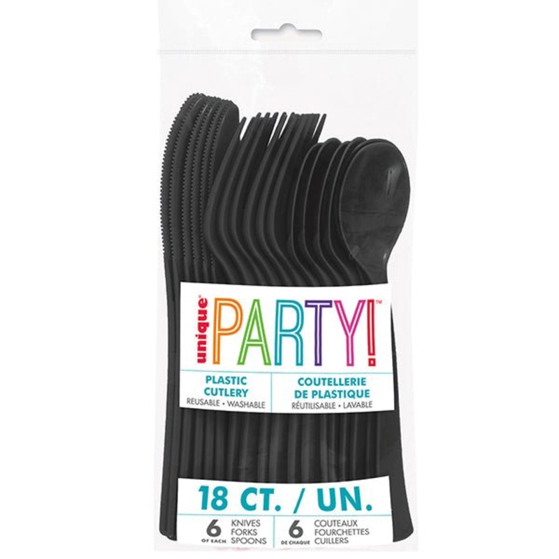 18pk Reusable Plastic Cutlery - Midnight Black