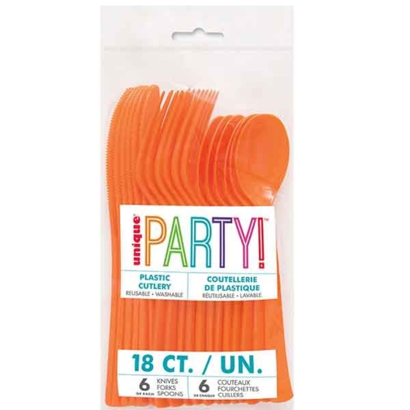 18pk Reusable Plastic Cutlery - Orange