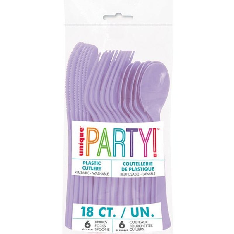 18pk Reusable Plastic Cutlery - Pastel Lavender