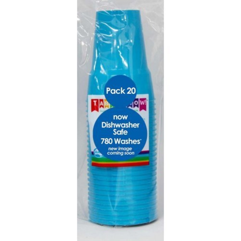 20pk Reusable Plastic Cups 285ml - Azure Blue