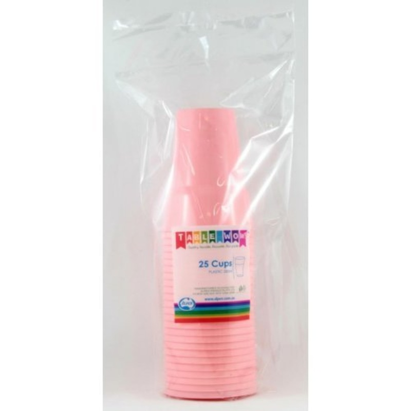 20pk Reusable Plastic Cups 285ml - Light Pink