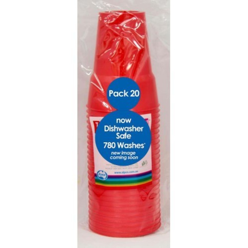20pk Reusable Plastic Cups 285ml - Red