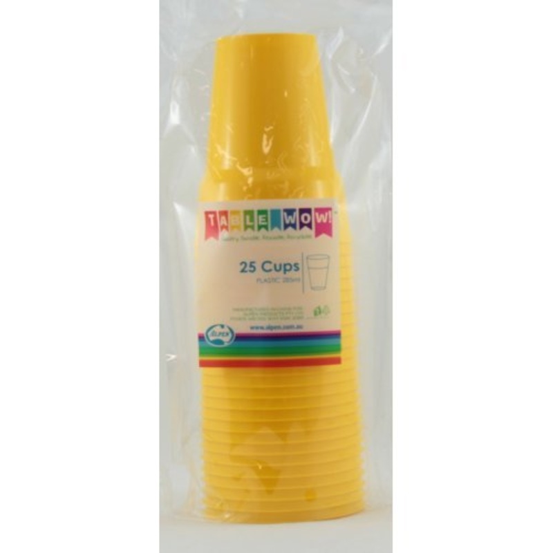 20pk Reusable Plastic Cups 285ml - Yellow