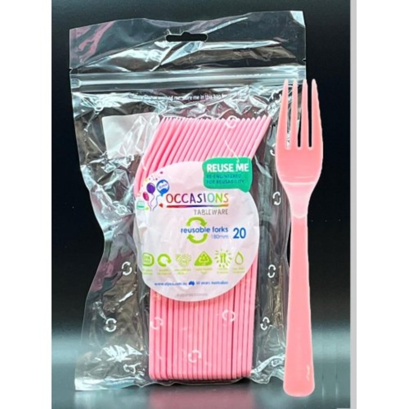 20pk Reusable Plastic Fork - Light Pink