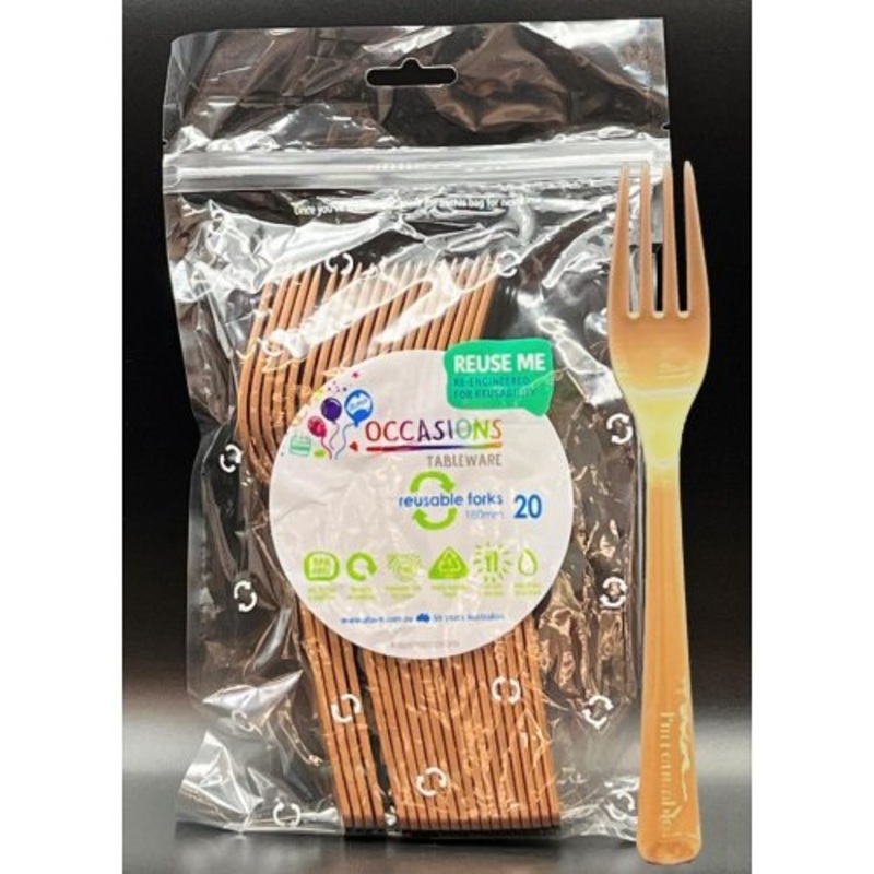 20pk Reusable Plastic Fork - Rose Gold