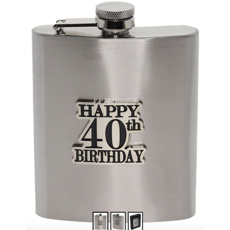 40th Birthday Badge Stain Steel Hip Flask