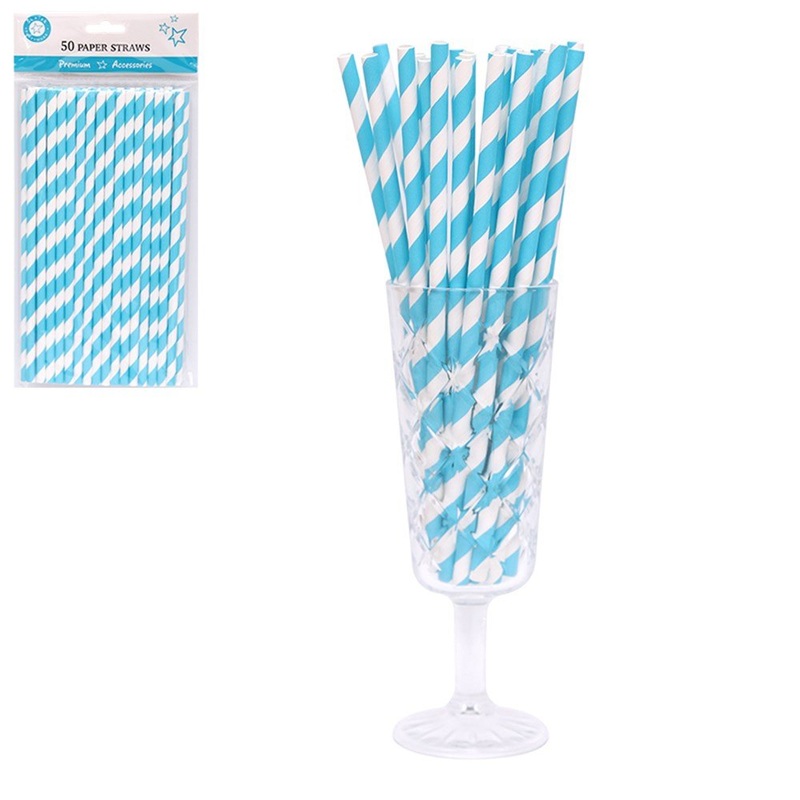 50pk Caribbean Blue Stripe Paper Straws