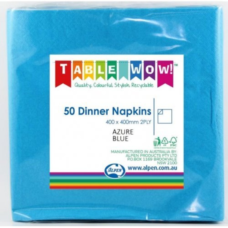 50pk Dinner Napkins - Azure Blue