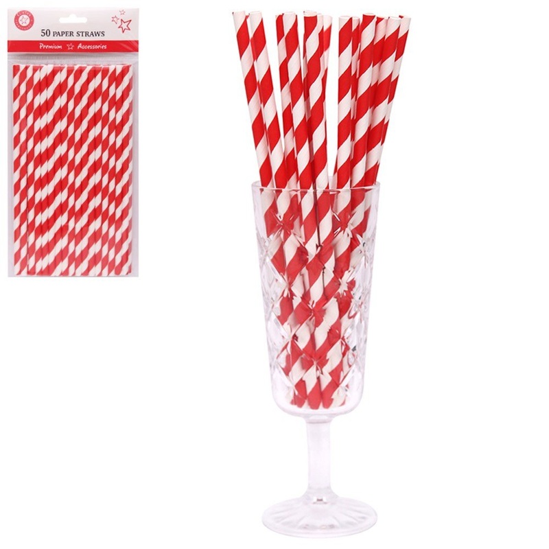 50pk Red Stripe Paper Straws