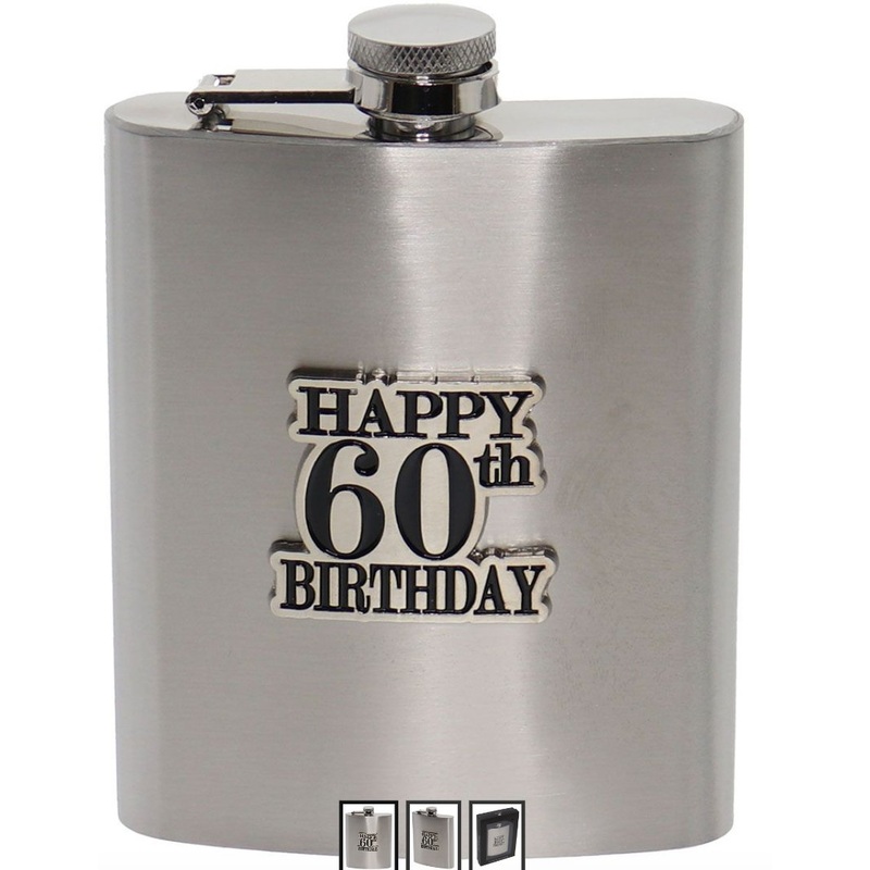 60th Birthday Badge Stain Steel Hip Flask