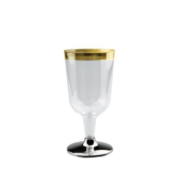 6pk Gold Trimmed Plastic Wine Glass