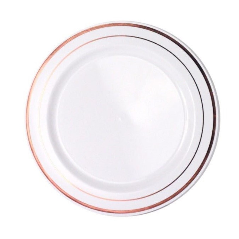6pk Heavy Duty Reusable White Plastic Plates with Rose Gold Lining